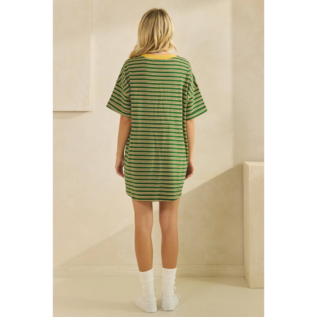 Veveret - Stripe Knit Pullover Oversized T-shirt Dress
