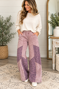 Coffee Mineral Wash Leopard Patchwork Loose Pants