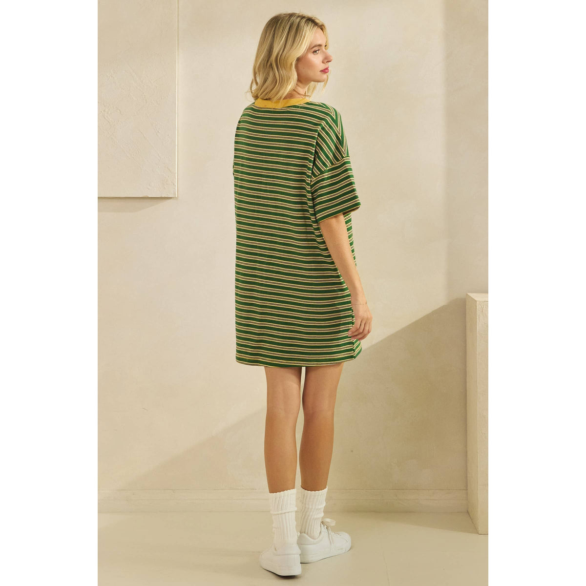 Veveret - Stripe Knit Pullover Oversized T-shirt Dress